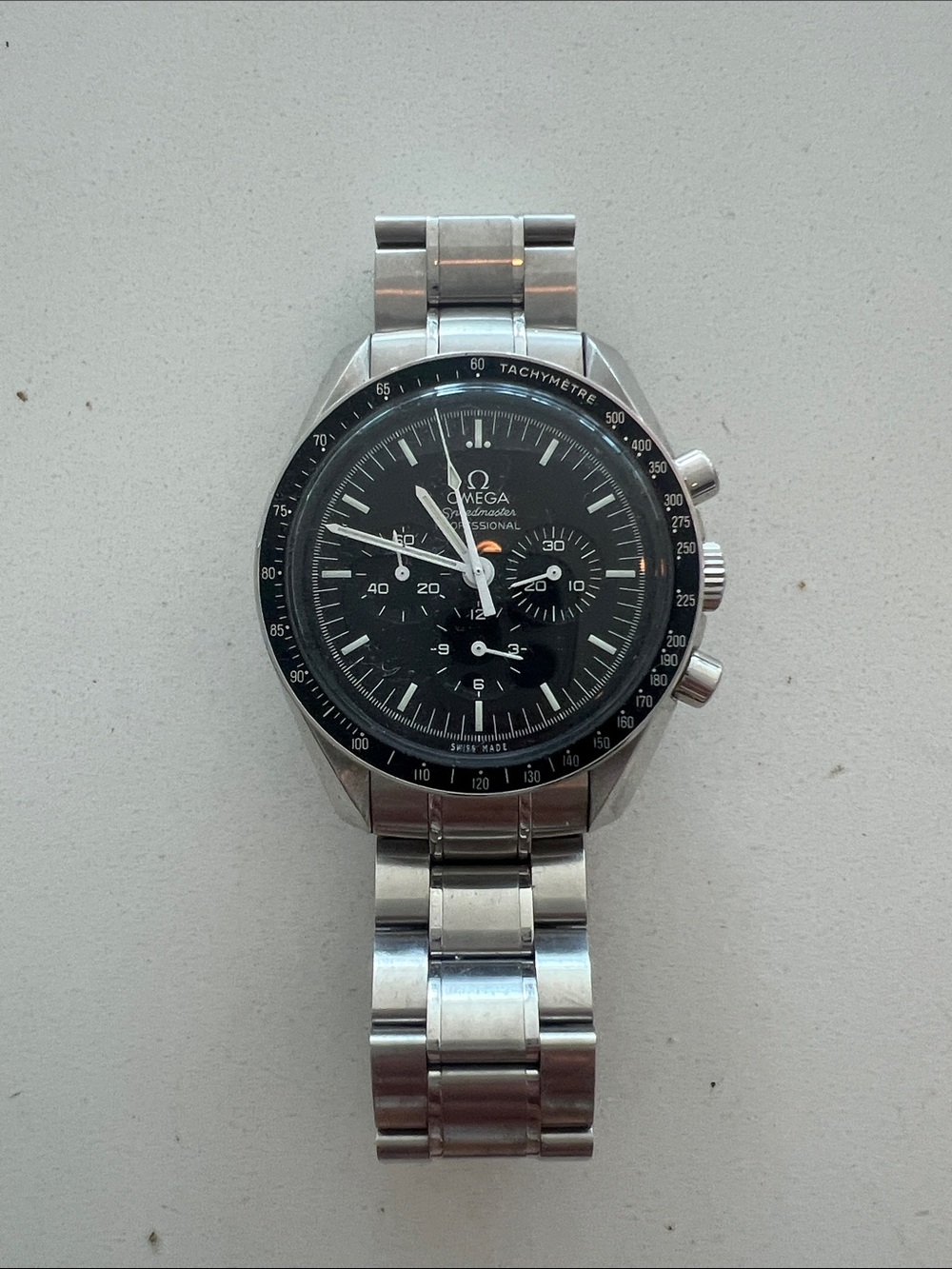 Omega Men's Stainless Steel Chronograph Watch - Black Dial